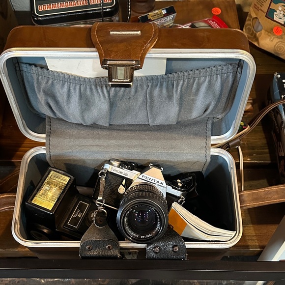 Pentax Other - Pentax Black and Silver Film Camera with Brown Case
